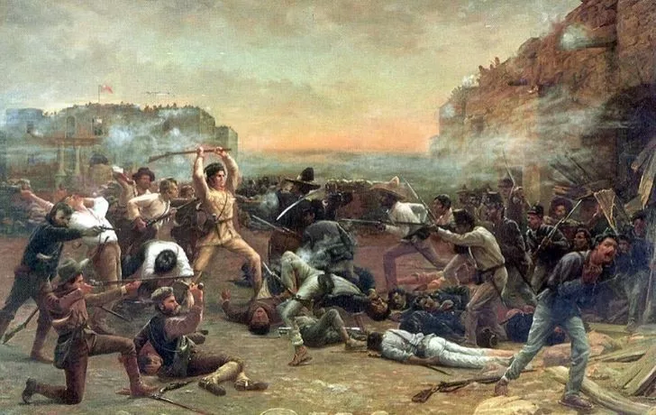 Illustration of people fighting during The Battle of Alamo