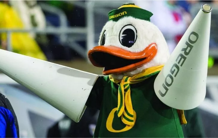 Donald Duck mascot for Oregon University
